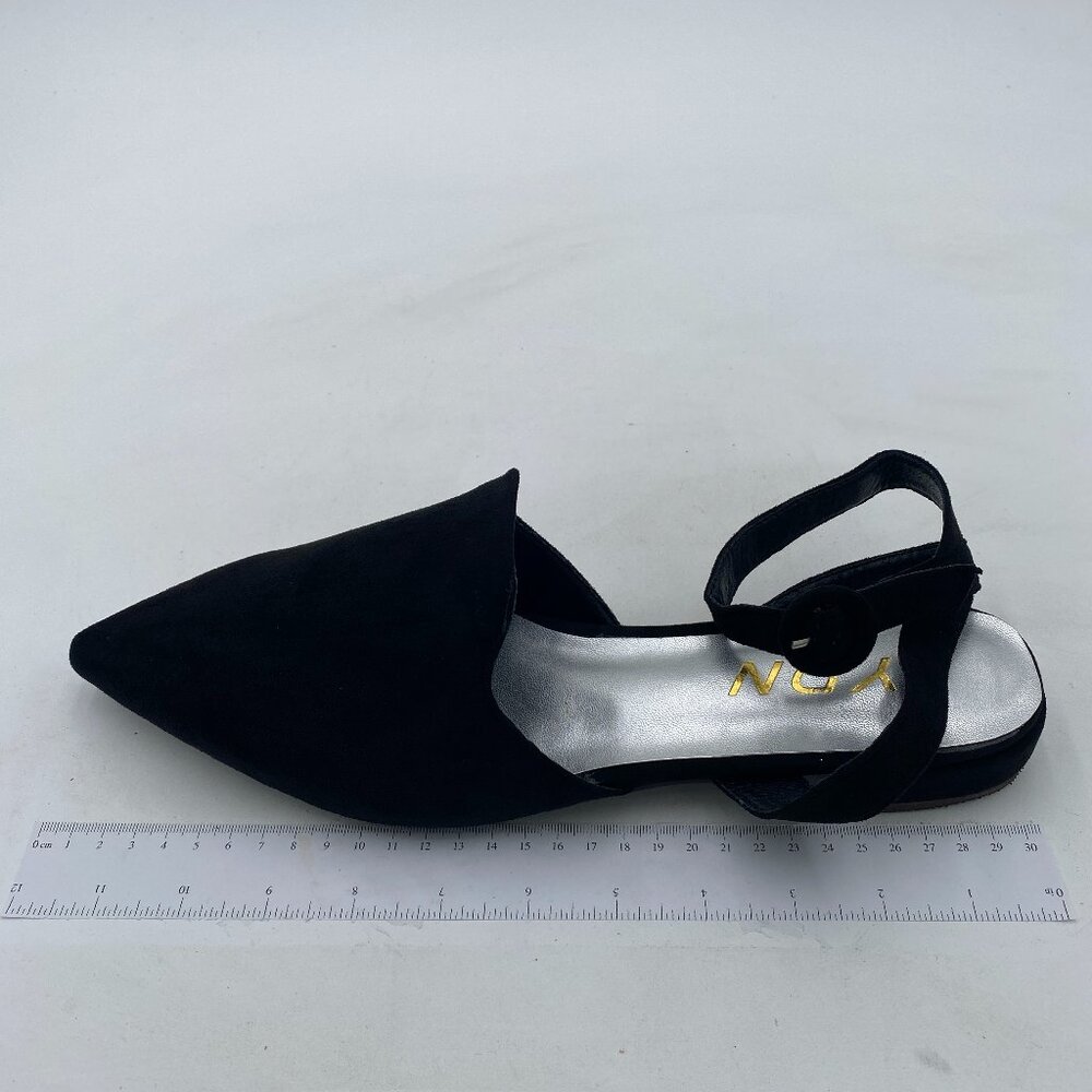 YDN Black Pointed Toe Ankle Wrap D'Orsay Low Heel Lace Up Faux Suede Shoes